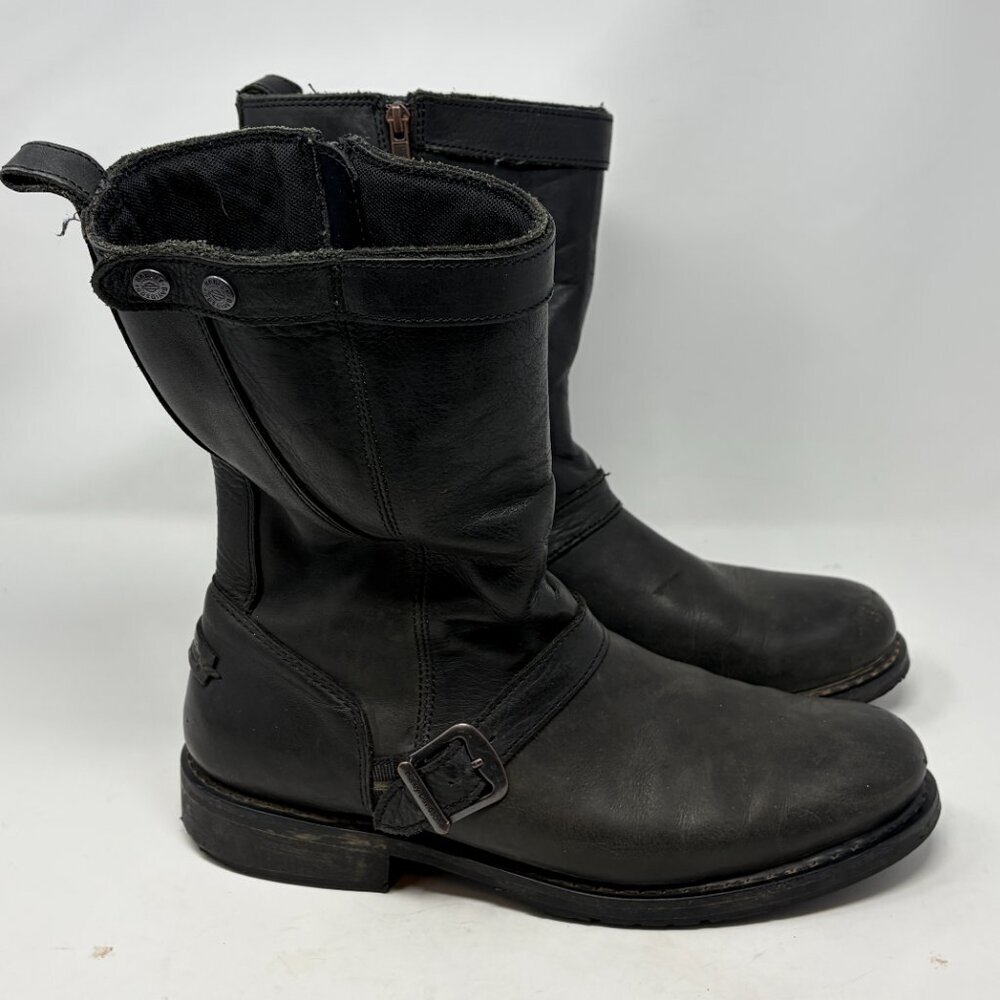 Harley Davidson men's moto boots 11.5 biker black leather zipper buckle
